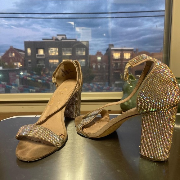 Steve Madden Nude Rhinestone Strap Heels - Picture 3 of 5